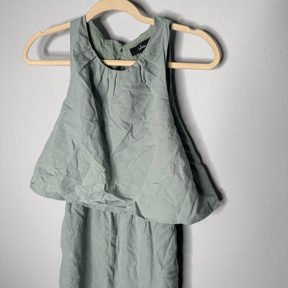 Lulus Breezy Sophistication Sage Green Textured Wide-Leg Jumpsuit new small - Picture 6 of 7